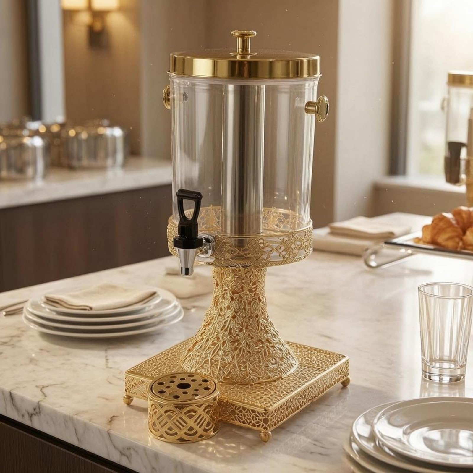 Dispensador Comercial Contenedor Servidor con Barril Transparente de 8 L y Detalles de Enrejado de Hielo y Grifo Frontal Adecuado para Desayunos Cafeterías Líneas de Servicio, Estilo A