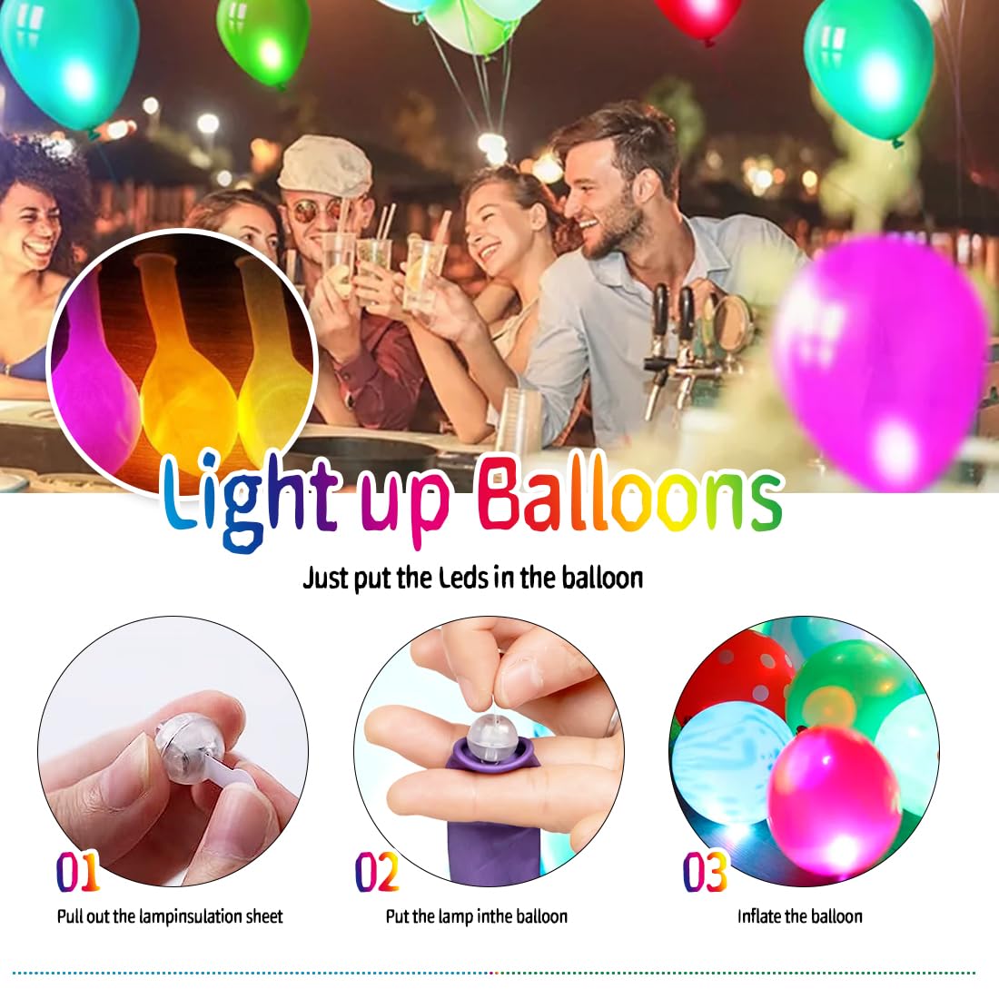 100 Mini Ballons Lumineux LED Multicolores – Pour Fête, Anniversaire, Mariage, Noël, Halloween - 8