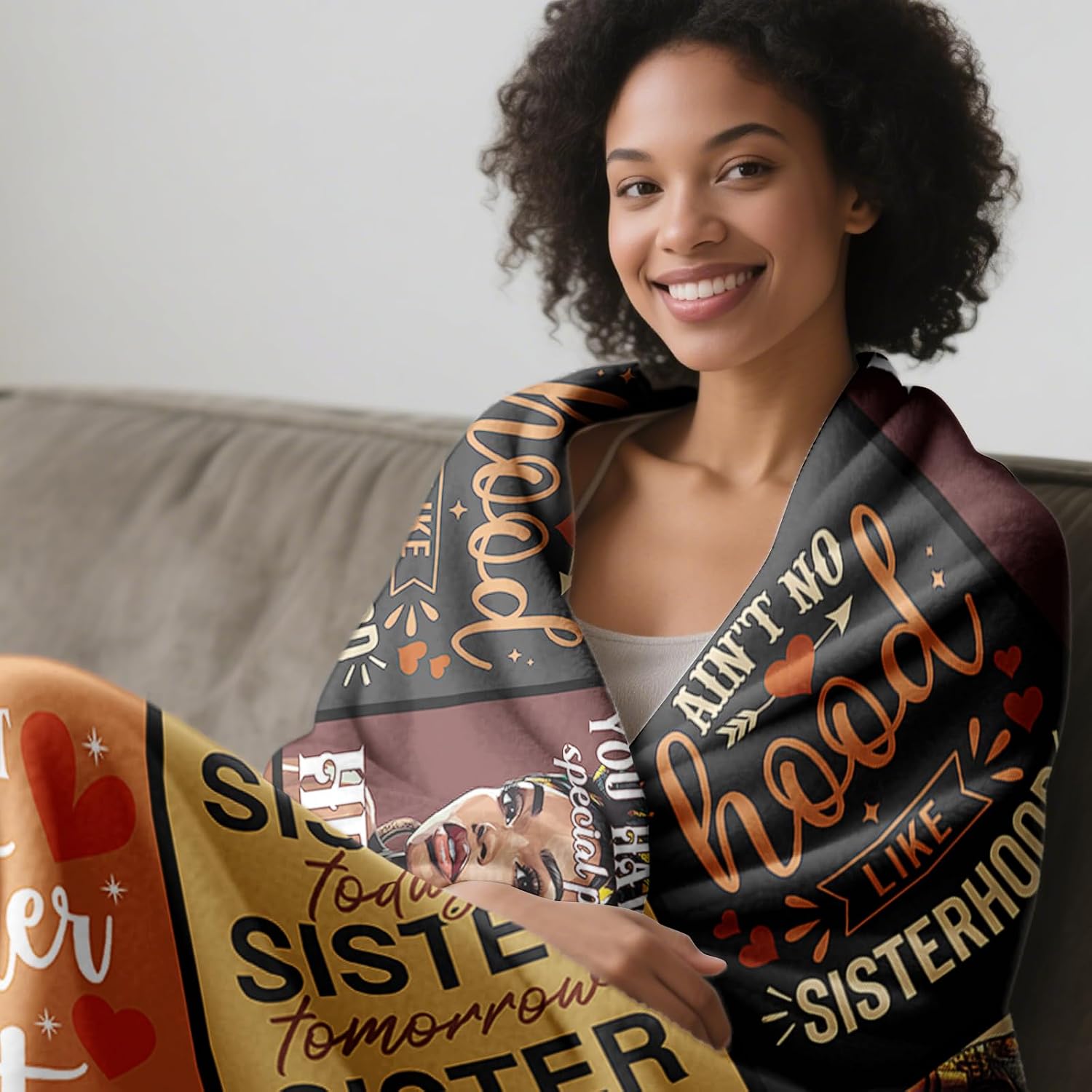 African American Sisters Gifts from Sister Blanket 60"X50", Black Sister Birthday Gifts, Afro Encouragement Inspirational Gift Idea for Sisters Sista Women Mother's Day