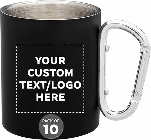 Miniatura 81 de Tazas personalizadas de acero inoxidable con asa de mosquetón, 10 onzas, juego de 10, paquete personalizado a granel, perfectas para café