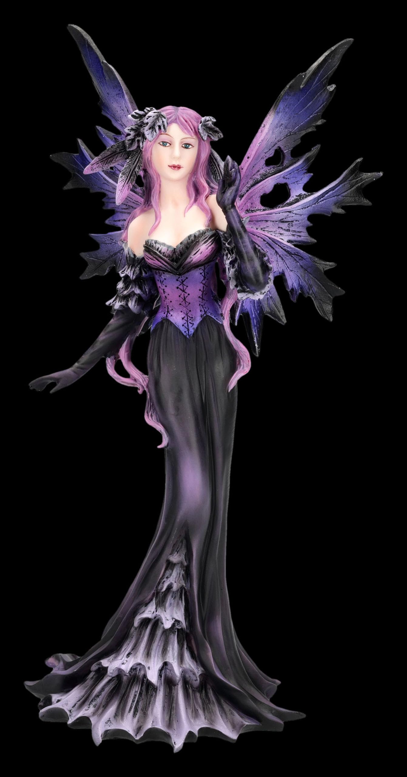 Figuren Shop GmbH Feenfigur – Schattenelfe Elvyra – handbemalte Fantasy-Deko (26 cm) – Tales of Aurelion Collection – Fantasievolle Geschenkidee für Elfen- & Feenfans