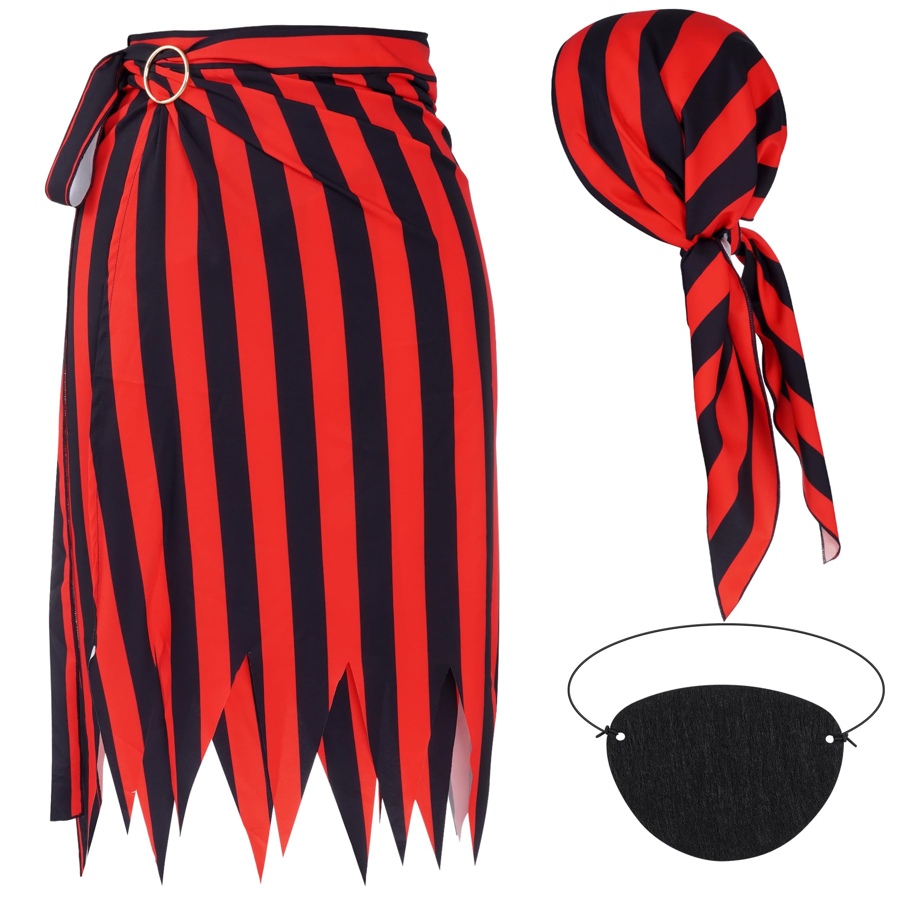 Photo 1 of phnydreg Pirate Skirt Costume Women Renaissance Pirate Outfit Women with Striped Skirt Adults Head Scarf Eye Patch Accessories for Women Girl Role Play Set