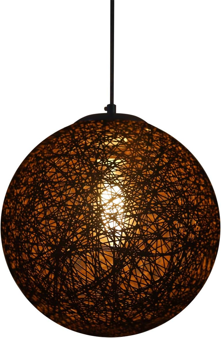Huahan Extension Colorful Modern Lattice Wicker Rattan Globe Ball Style Ceiling Pendant Light Lampshade Home Dining Decoration Lamps (Brown， 23 cm)