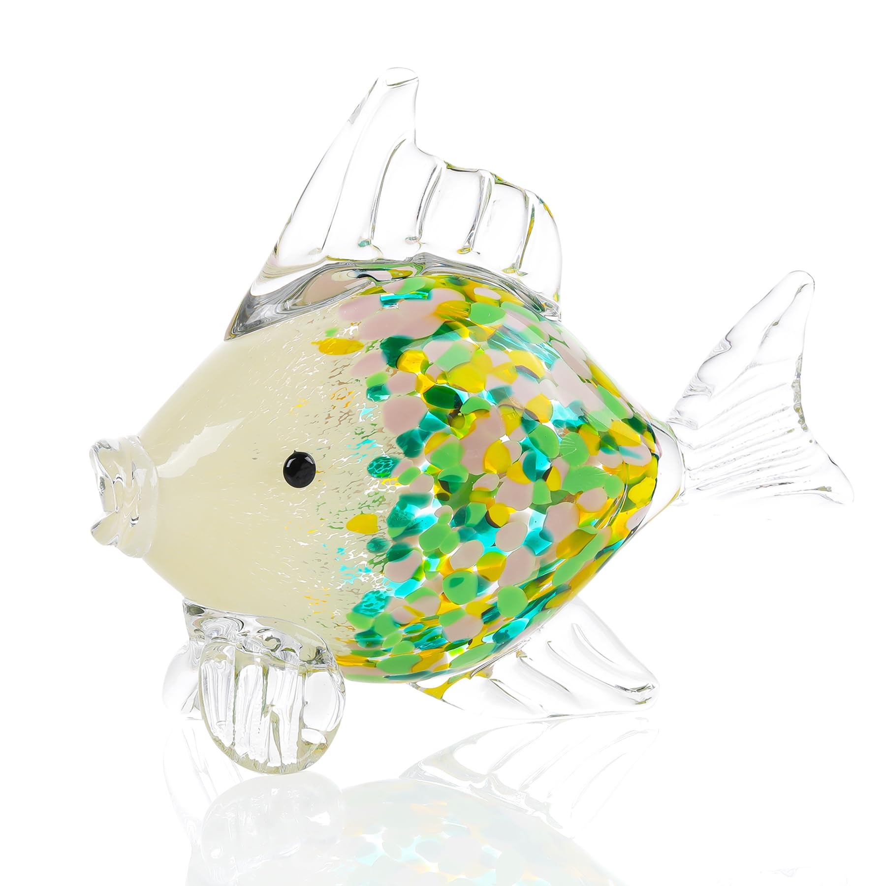 手作り硝子　魚　グリーン Amazon.co.jp: Ornalrist吹きガラス魚手作り像 リビングルーム用