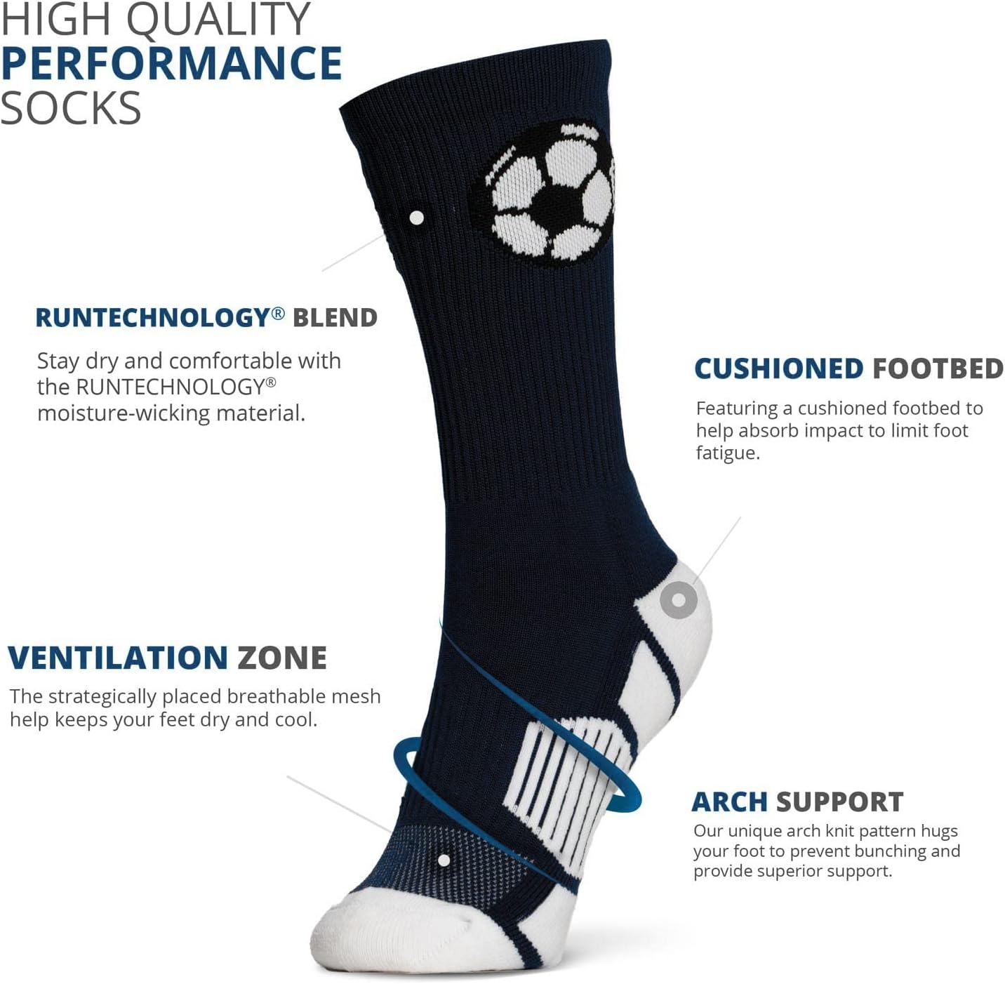 ChalkTalkSPORTS Soccer Performance Crew Socks - Soccer Ball - Youth & Adult - Soccer Mid-Calf Socks