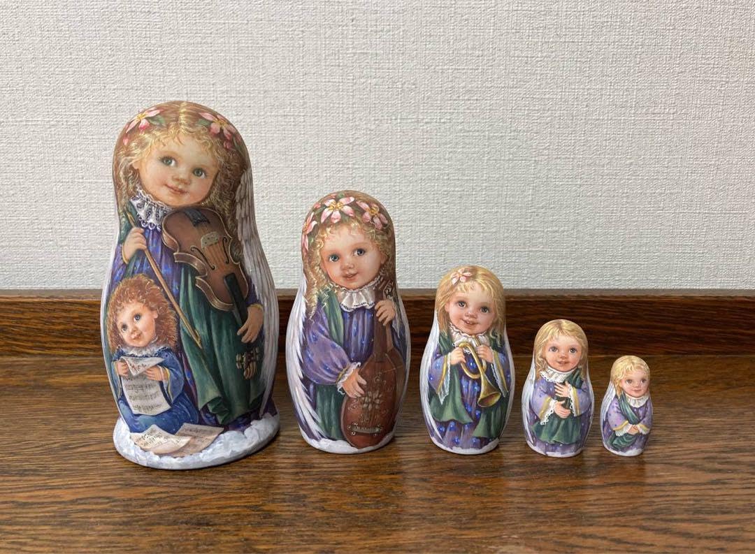 ロシア雑貨☆天使マトリョーシカ(5P)H15.5cmエメラルドグリーン リダ工房 ロシア雑貨天使マトリョーシカ(5P)H15.5cmエメラルドグリーン リダ工房