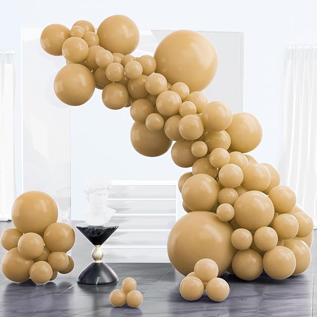 PartyWoo Tan Balloons, 102 pcs Boho Tan Balloons Different Sizes Pack of 18 Inch 12 Inch 10 Inch 5 Inch Light Brown Balloons for Balloon Garland Arch as Party Decorations, Wedding Decorations, Tan-F19