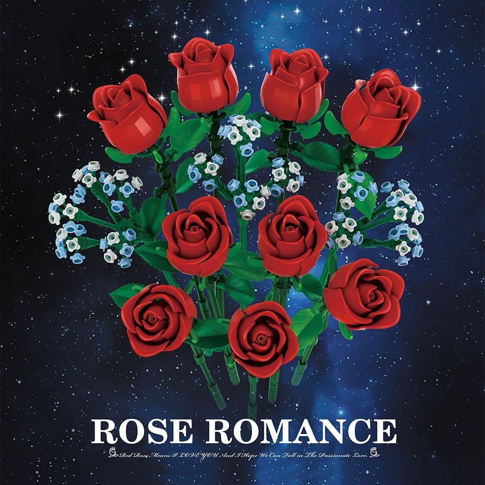 39090 Rose Romance Building Blocks Flower Set, 649 Pieces of Floral and Plant Series Block Sets, Adult Creative Enthusiast Model Gifts and Unique Collectibles, Can be Used for Room Decoration