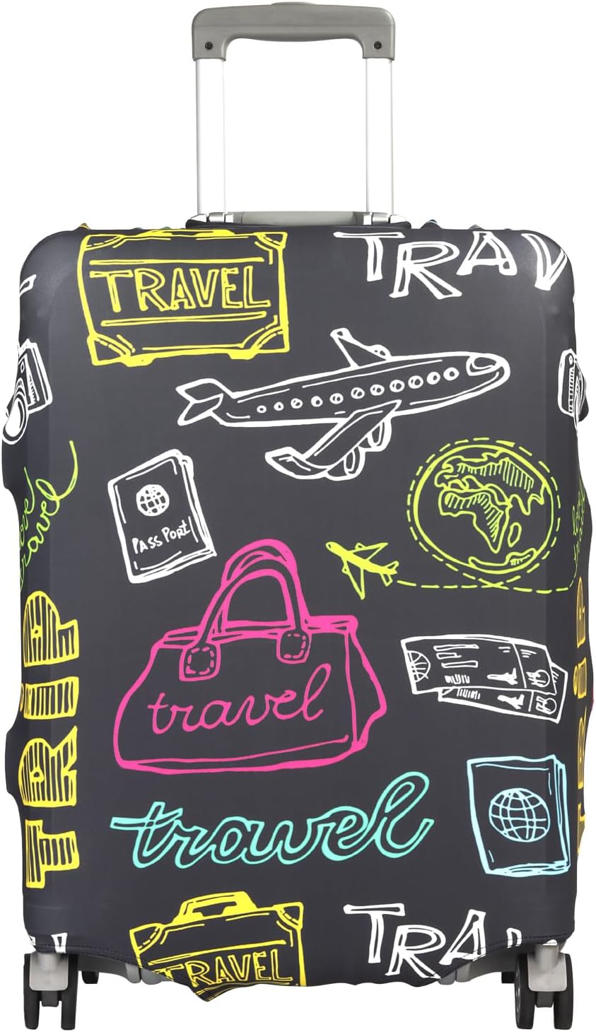 トラベルラゲッジカバー TSA承認 ラゲッジカバー プロテクター 伸縮性 洗濯可能 傷防止 18~32インチのケースに適合, ブラッ