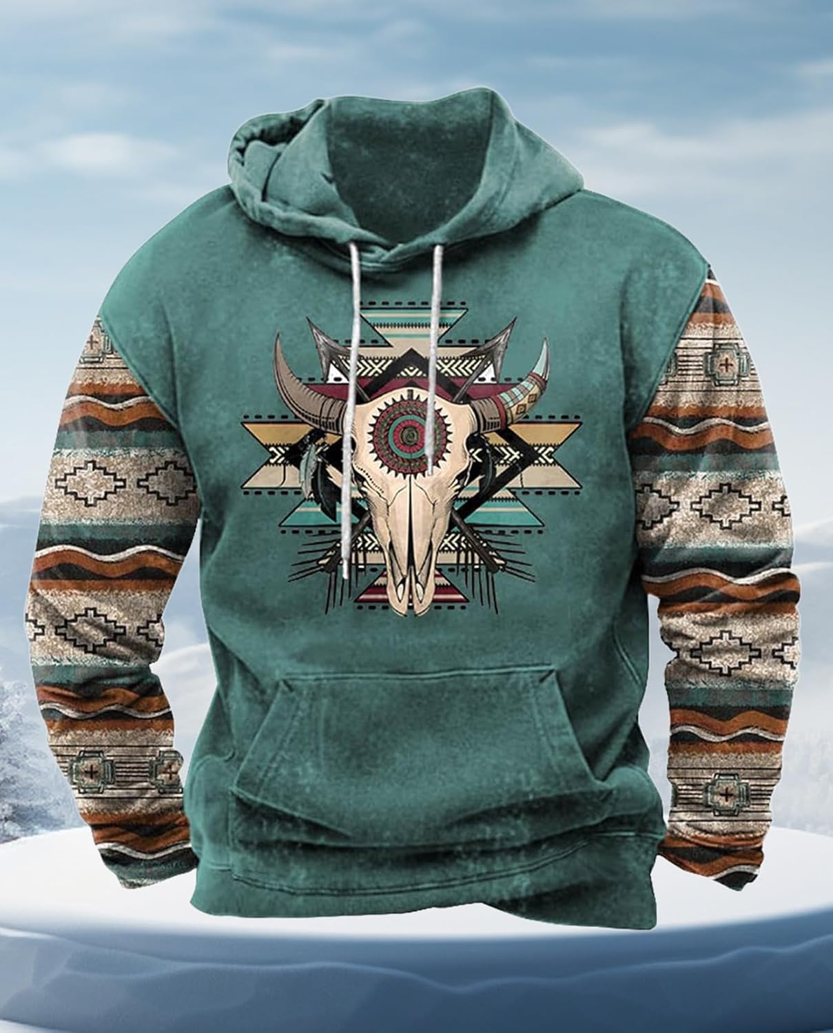 Western Hoodie for Men Aztec Cowboy Printed Drawstring Pullover Hooded Sweatshirt Mens Comfy Fleece Sweatshirt - Image 6
