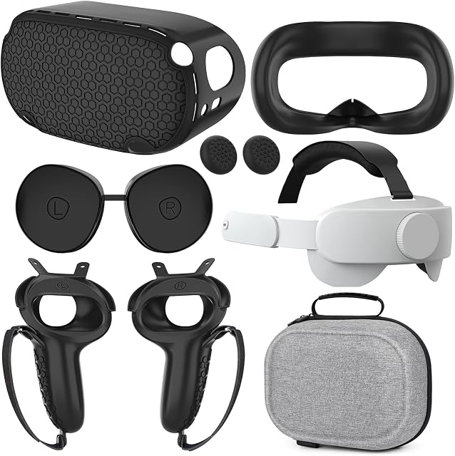 Compatible with Quest 2 Accessories, for Quest 2 Head Strap, for Quest 2 case,VR Face Cover, VR Shell Cover, Controller Grips Cover, Protective Joystick Cover,VR Lens Cover Protector for Quest 2