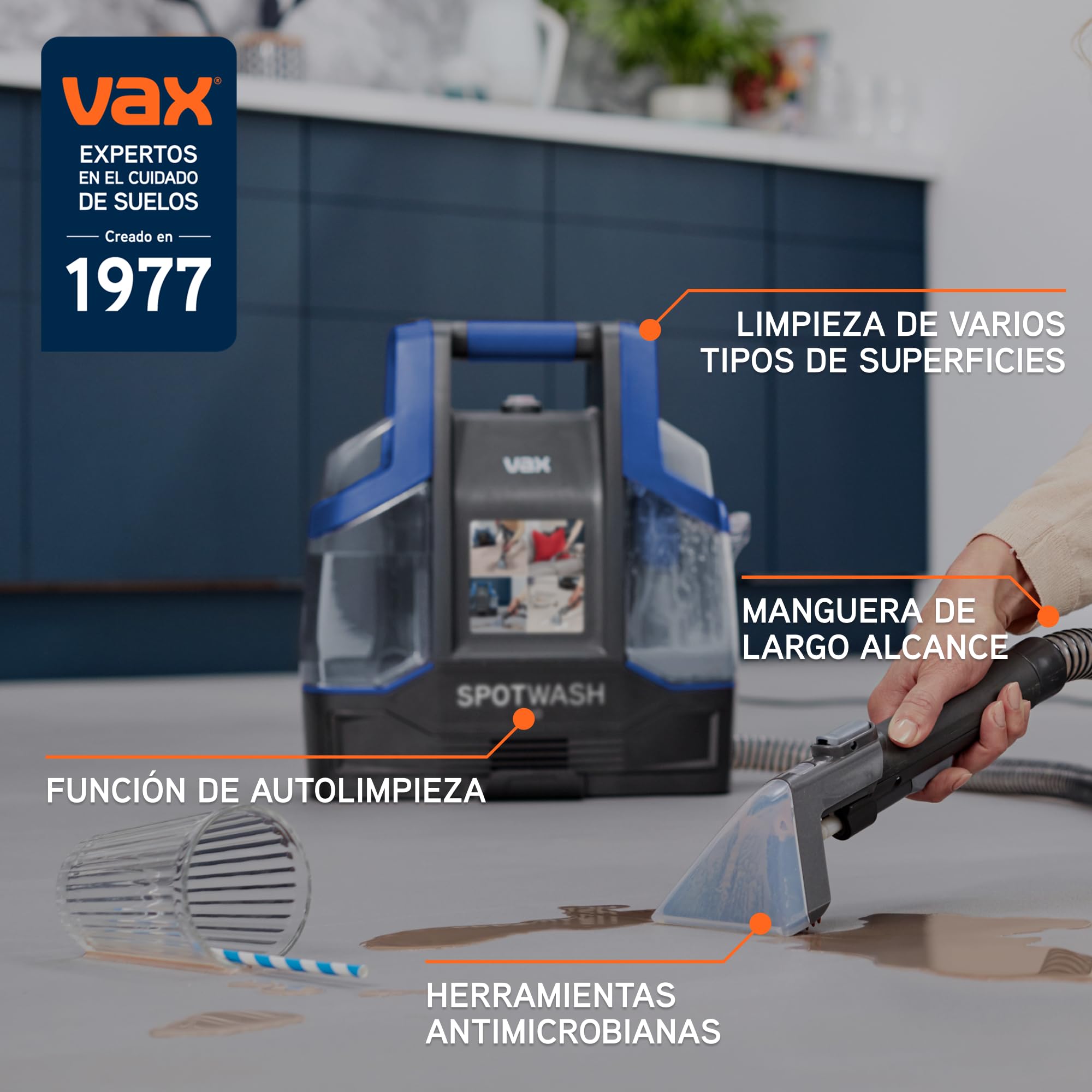 Vax SpotWash Duo Quitamanchas para alfombras y tapicería con herramienta para mascotas, accesorios multi-superficie y solución para limpiar escaleras, sofás, coches y superficies duras