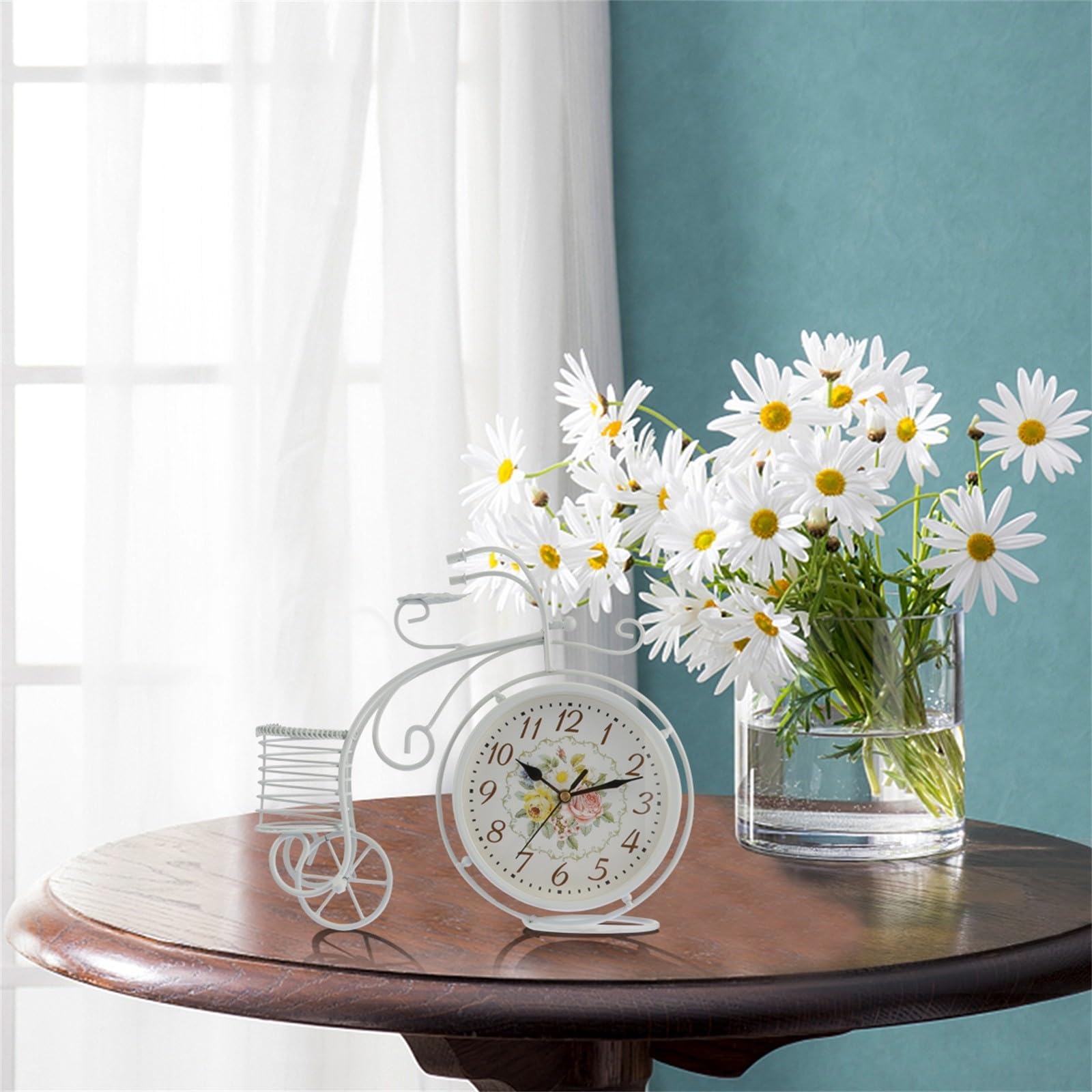 Reloj de Escritorio de Metal Blanco, Estilo Europeo Retro, Silencioso