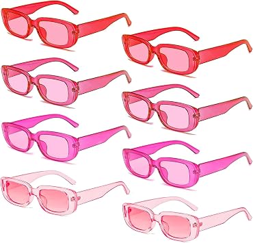 Matcheck 8 Pack Retro Rectangle Sunglasses for Women Retro 90s Square Glasses Vintage Pink Y2K Womens Aesthetic Accessories