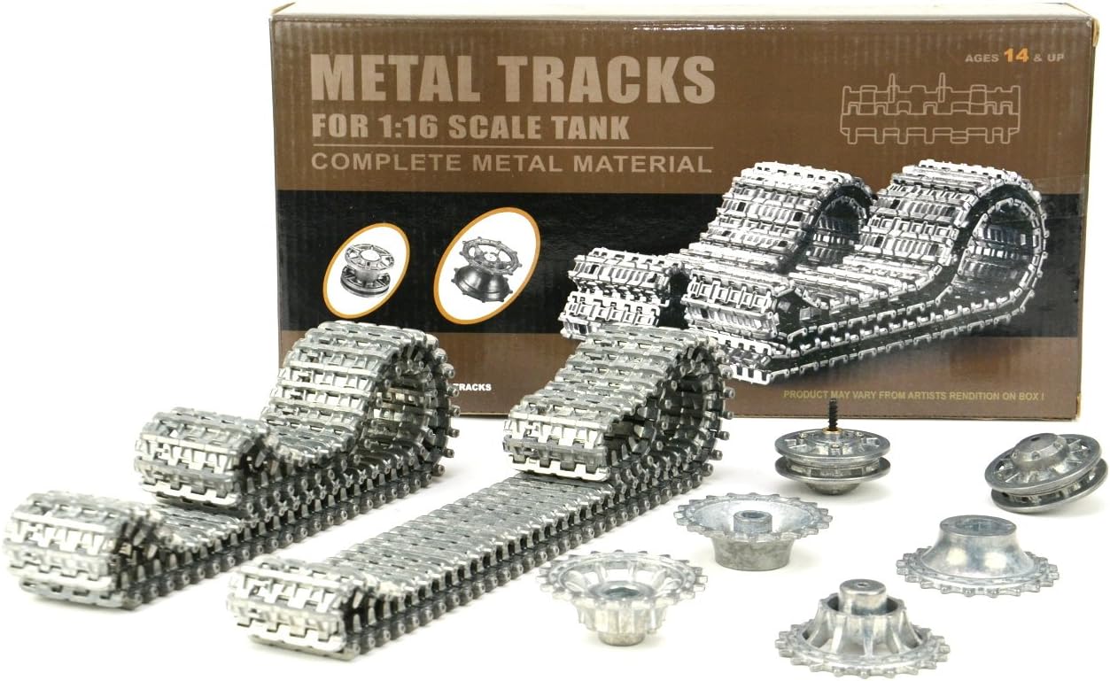 Juego de actualización para tanques: cadena de metal para Heng Long German Tiger 3818 – cadenas, ruedas, ruedas de controladores.