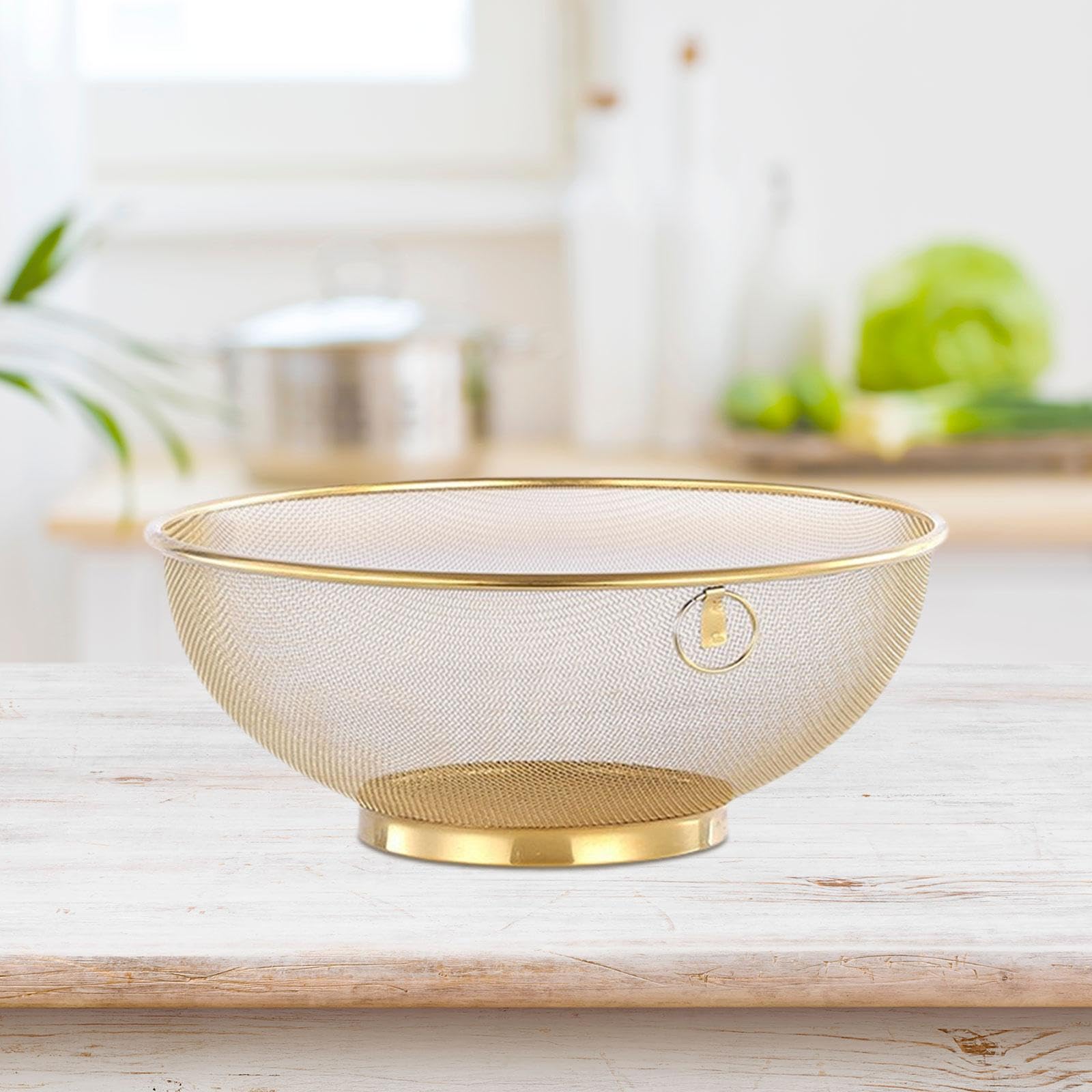 gazechimp Rice Washing Colander Food Strainer Colander Rice Sieve Kitchen Supplies Washing Mesh Strainer Multipurpose Rice Quinoa Rice Washing Basket, gold