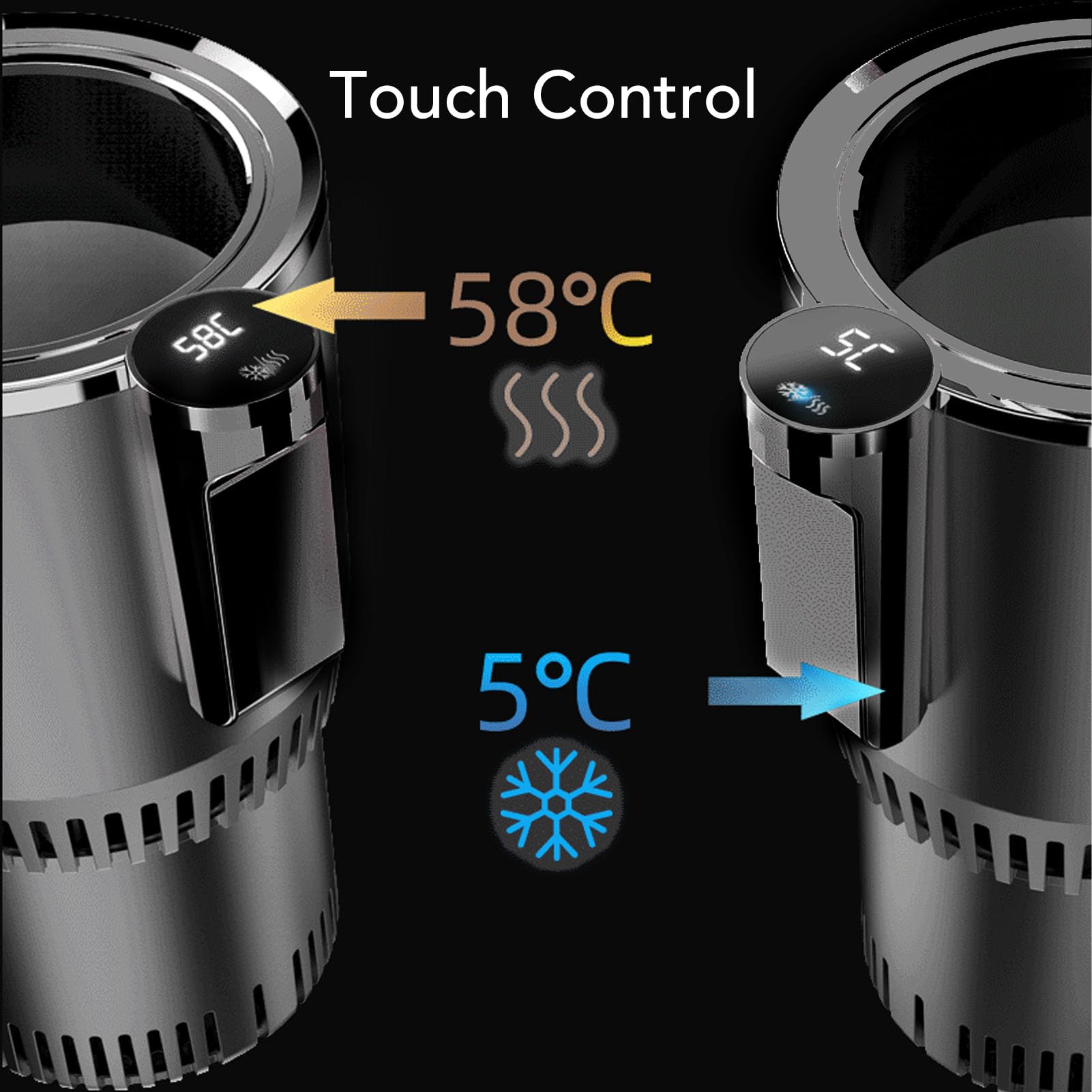 2 in 1 Smart Car Cup Warmer Cooler, Auto Car Cooling and Heating Cup Mug Holder with LED Temperature Display, Keep Beverage Cool and Warm Fits in Trip Road Tripper (Black)
