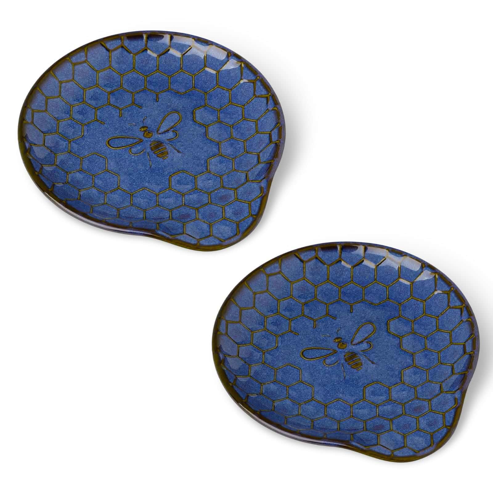 GDCZ Ceramic Dessert Plates, 5.2 Inch Mini Dinner Plates, Set of 2 (Blue) Compact 5.2" Size, Oven & Dishwasher Safe, Set of 2, Cute Bee Pattern