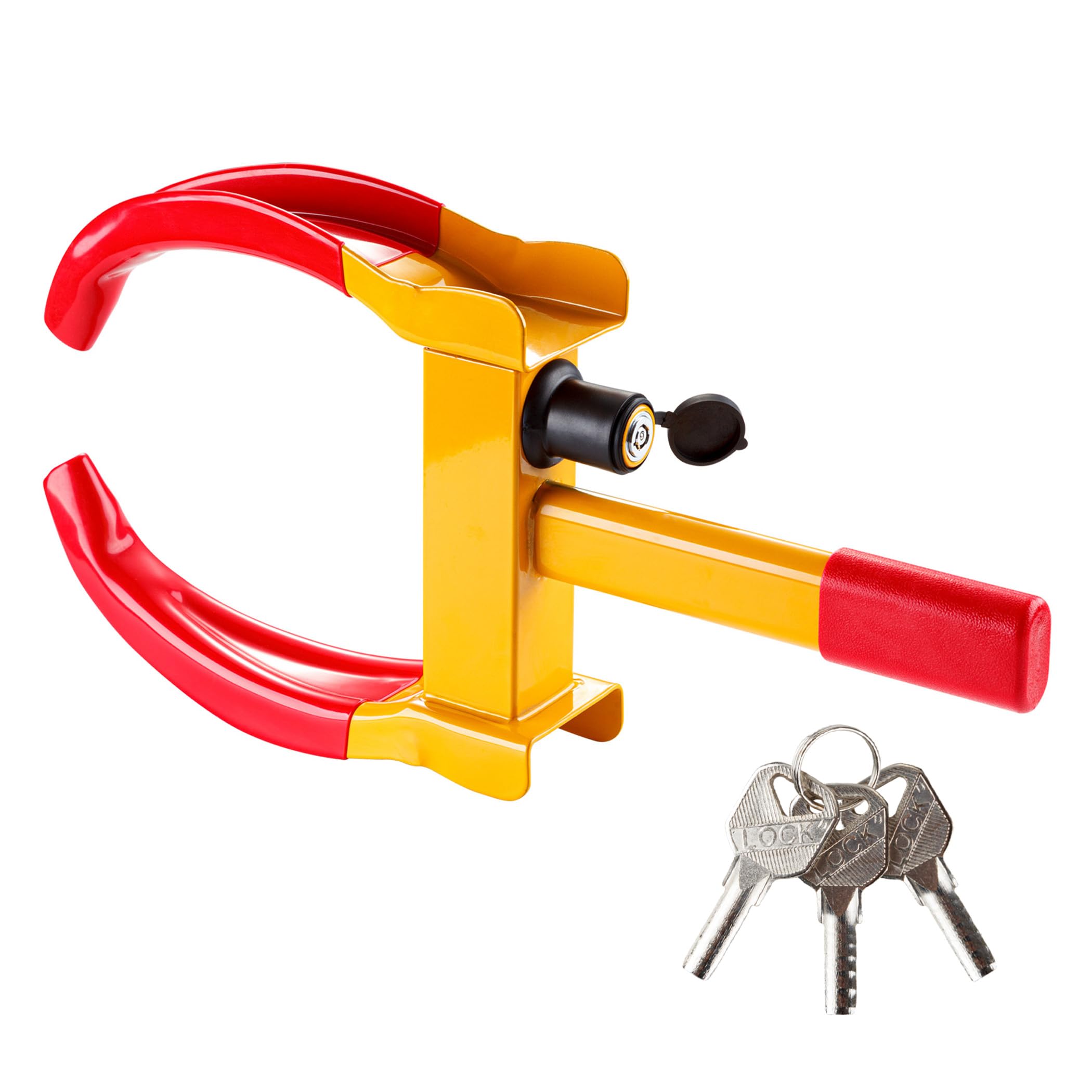 Anhänger Radkralle Diebstahlschutz, Verstellbar für 17,8-27,9 cm Reifen, Gelb-Rot, Stahl, mit 3 Schlüsseln, für Autos Anhänger SUV Boote ATVs Motorräder Golfwagen