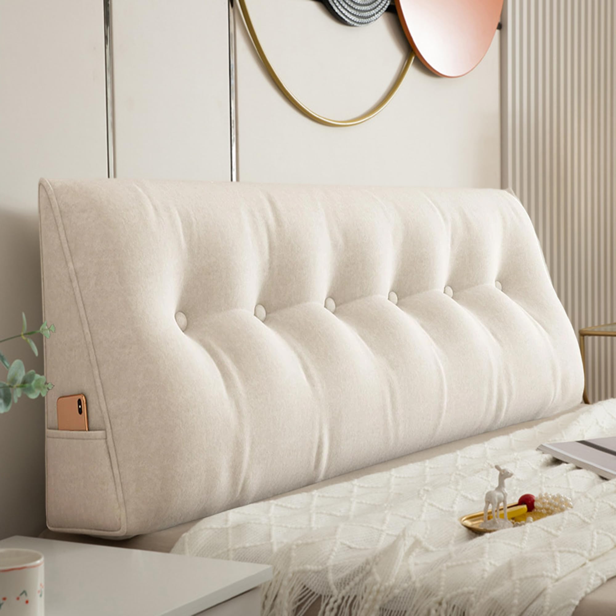Cuscino triangolare per testiera, cuscino da lettura per letto, divano, cuscino a cuneo con tasca laterale, cuscino di supporto lombare, posizionamento dello schienale (80 x 50 x 20 cm, blu)