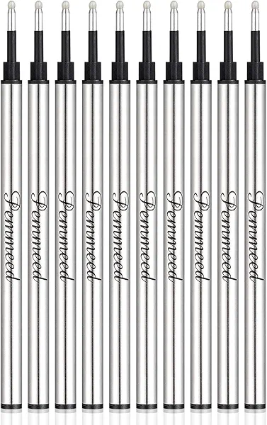 Pemmeed Rollerball Pen Refills Smooth Writing German Gel Ink,Parker Waterman Compatible Pen Refills Metal Standard Size Fine Point Black Ink Pack of 10 (Black)