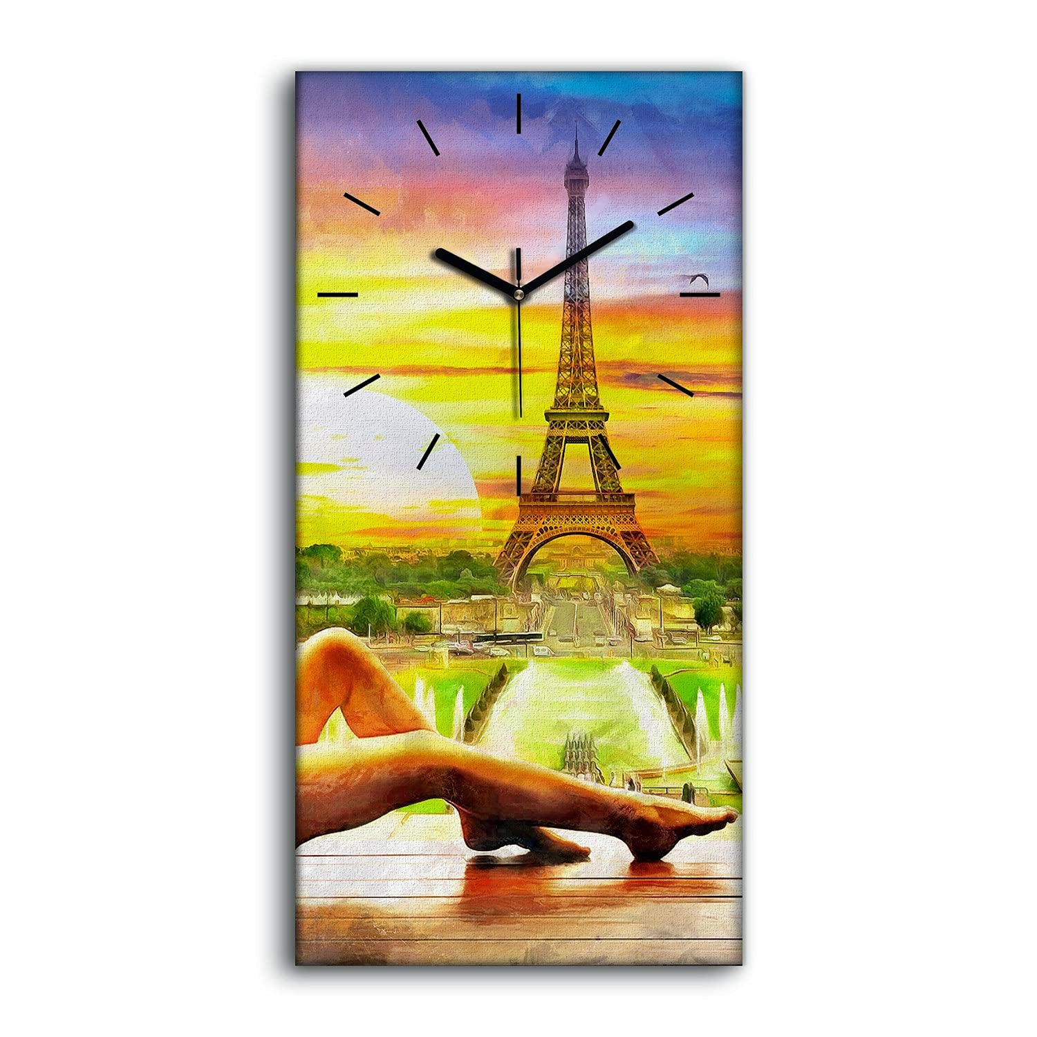 Horloge sur Toile Tour Eiffel Paris | Image Art Moderne Salon 30x60cm