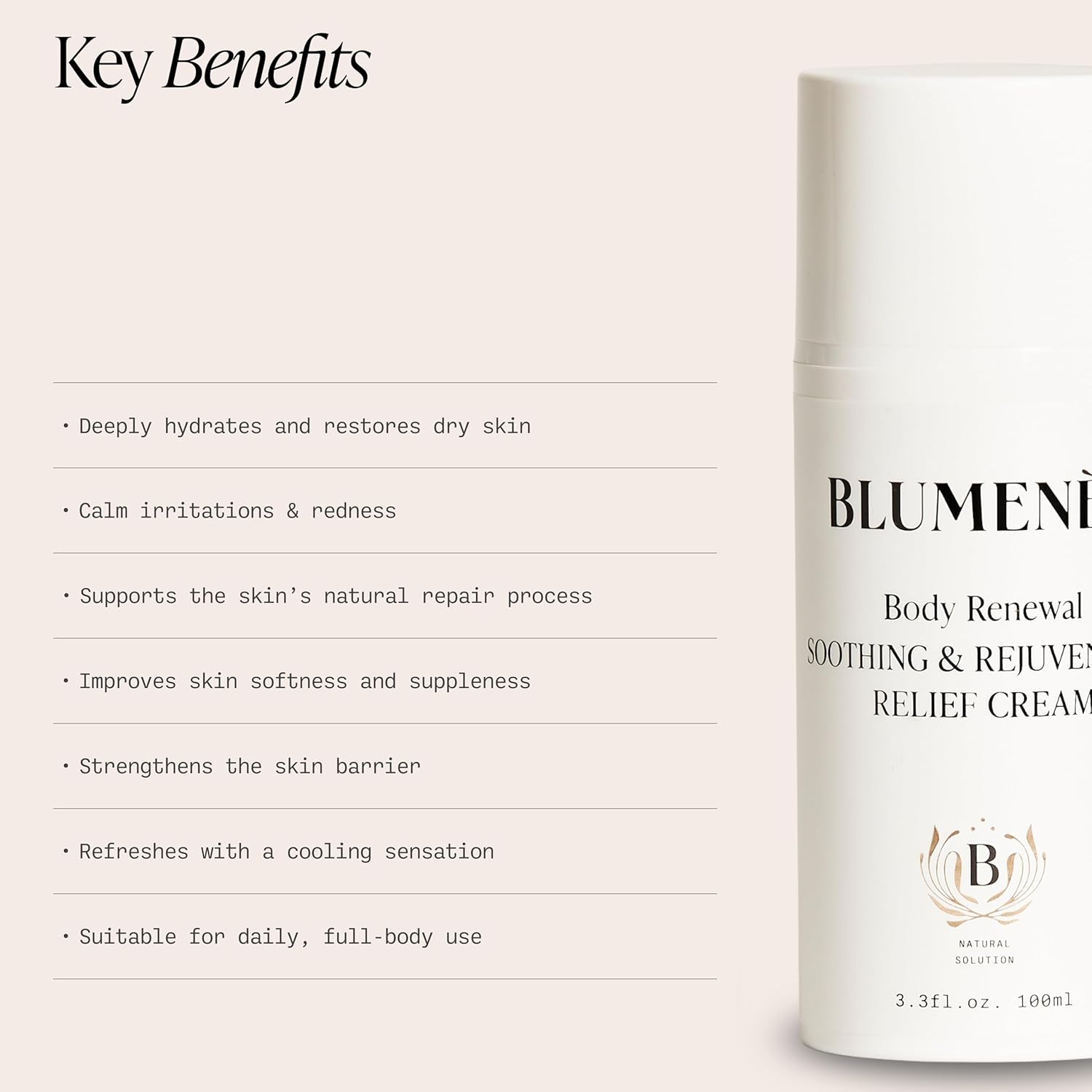 Blumenes - Body Renewal Hemp Cream with 10,000 mg Organic Hemp Seed Oil – Botanical Muscle & Joint Moisturizing for Back, Legs & Shoulders – Airless Pump, Vegan Natural Hydrating Body Cream
