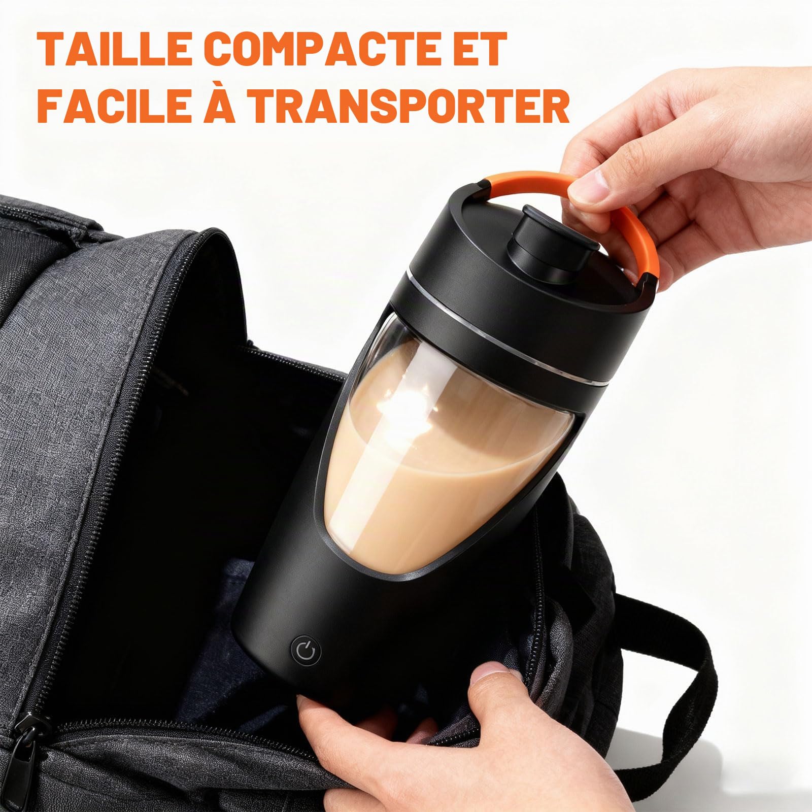 Shaker electrique, 700ml shaker électrique avec compartiment à poudre, shaker proteine rechargeable USB C, sans BPA (noir)