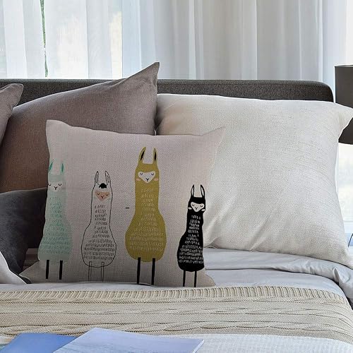 Miniatura 7 de HGOD DESIGNS Funda de almohada de llama, diseño de llamas infantiles de dibujos animados, algodón, lino, poliéster, decoración del hogar, sofá,