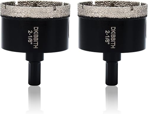 2-1/8" Diamond Hole-Saw Bits with Pilot Drill Bit - 2pc 2-1/8 in Diamond Tipped Tile Hole Saws with Guiding Bit for Accurate Drilling, for Porcelain Tile Ceramic Pots Granite Stone Glass Bottles 55mm.