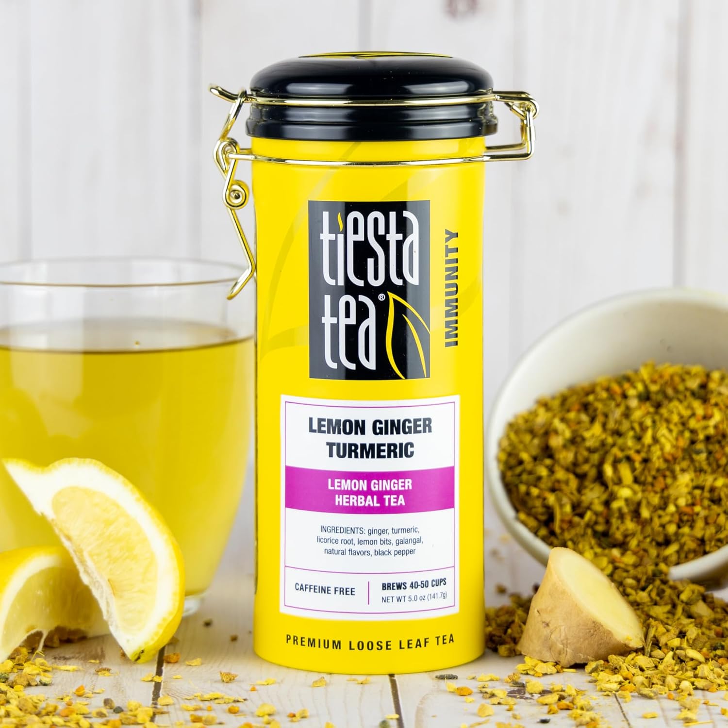 Tiesta Tea - Lemon Ginger Turmeric, Loose Leaf, Lemon Ginger Herbal Tea, Premium Blend, Non Caffeinated Herbal, Make Hot or Iced & Brews Up to 50 Cups, 5 Ounce Refillable Tin - Image 2