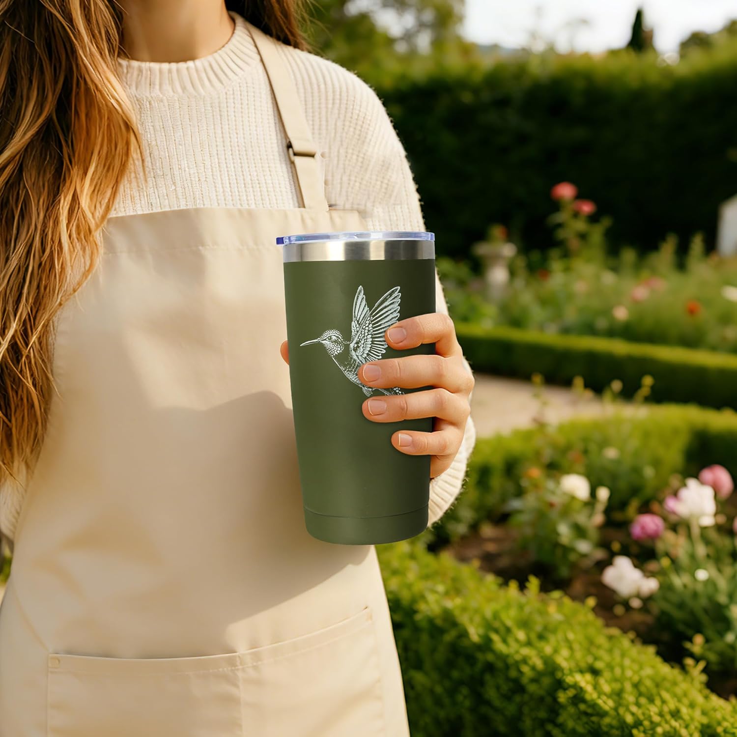 Garden Tool Set with Hummingbird Print, Heavy Duty Gardening Hand Tools with Garden Tool Bag,Gardening Gifts for Women&Men,Green