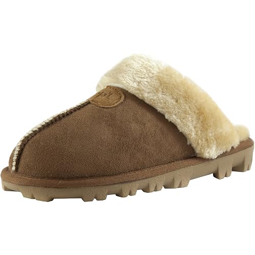 CLPP'LI Womens Slip on Faux Fur Warm Winter Mules Fluffy Suede Comfy Slippers