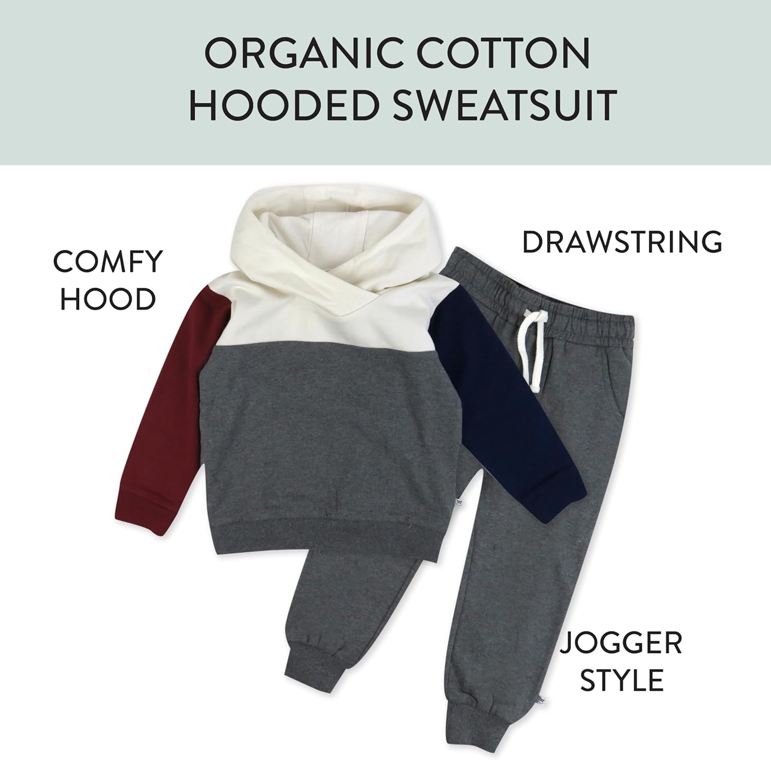HonestBaby 2-Piece Fleece-Color Block Hoodie and Sweatpant Set 100% Organic Cotton for Infant Baby and Toddler, Boys - Image 3