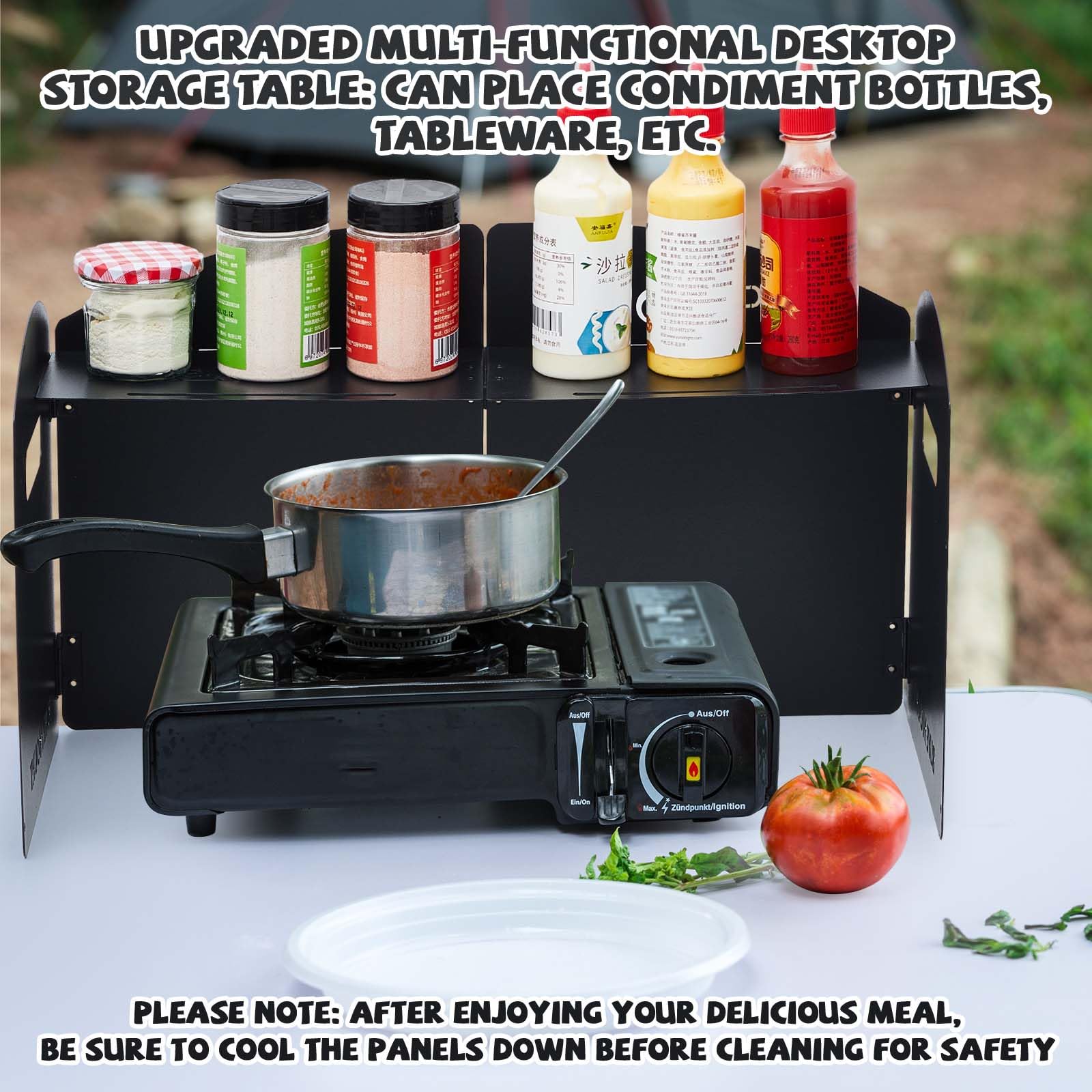 Yaocom Steel Camp Stove Windscreen, Outdoor Folding Gas Stove Windshield Portable 4 Plates Wind Blocker with a Storage Bag for Camping, Hiking, Picnic, Backpacking, Cooking