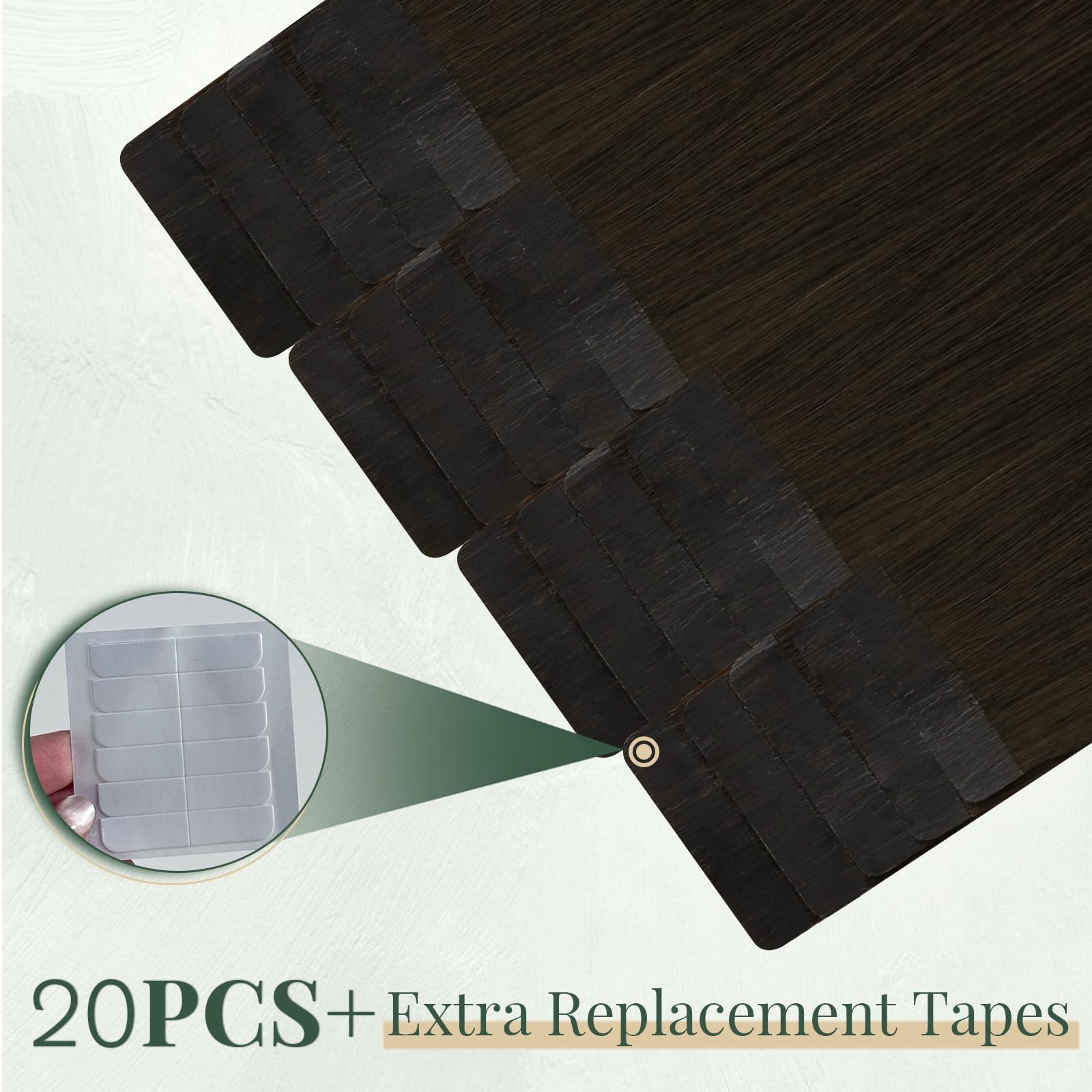 Ugeat Przedłużanie Włosów Taśma, Włosy Ludzkie, Czekoladowy Brąz, 60 cm 20 sztuk 50g, Przedłużanie Włosów Tape in, Ciemny Brąz, Remy Naturalne Proste