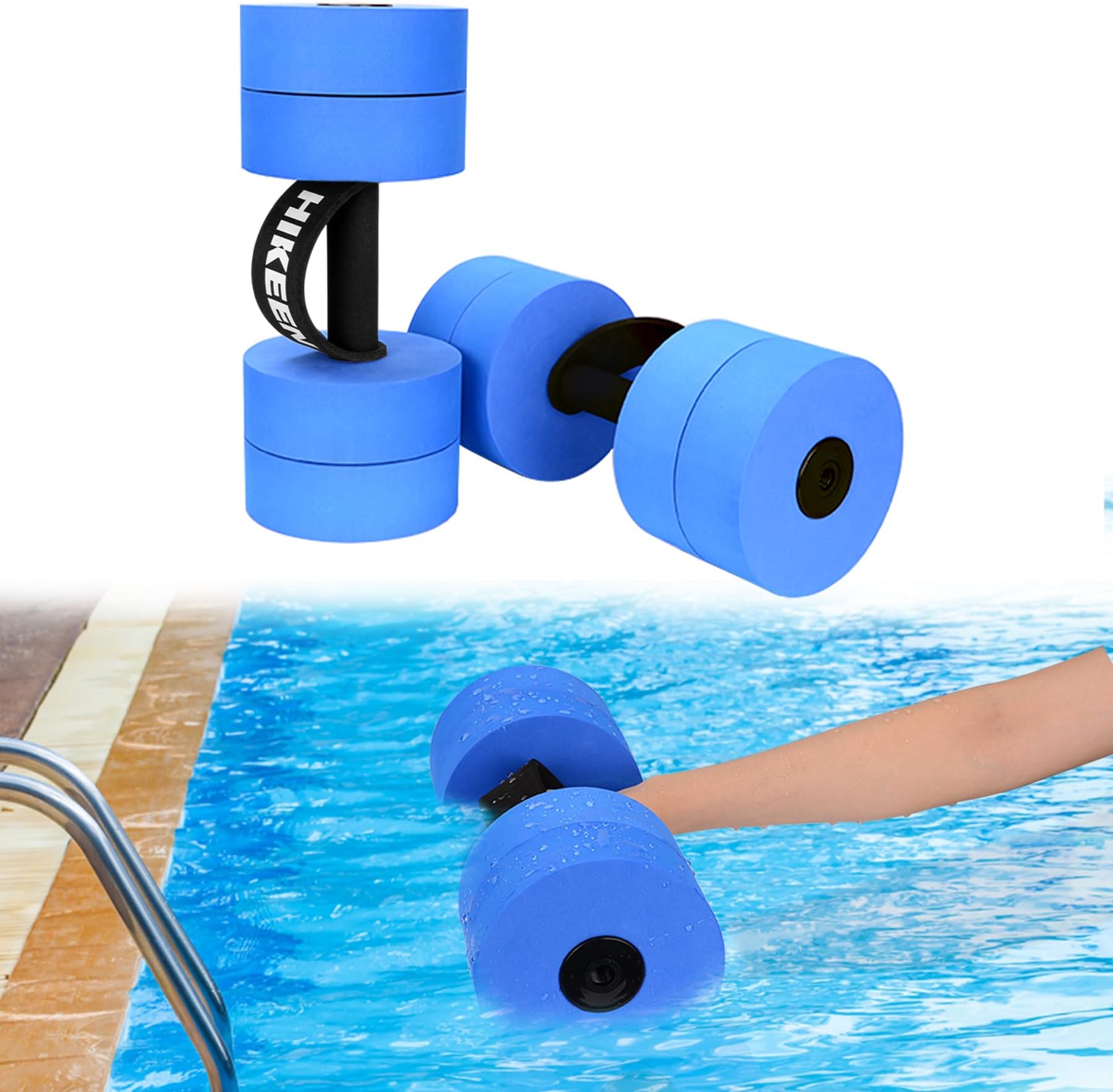 Hikeen Aquatic Exercise Dumbbells Water Dumbbell Pool Resistance Aquatic Fitness Barbells With 4 High-Density EVA Foam Pool Weights Dumbbells, for Water Aerobics Weight Loss (2 EVA Blue)