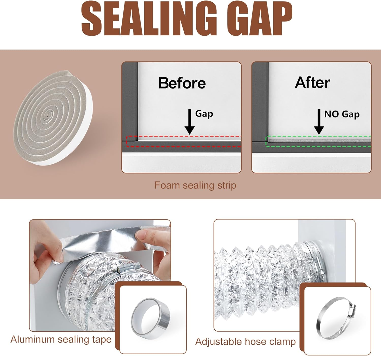 BJADE'S Dryer Vent Window Kit for 4" Dryer Vent Hose with Outdoor Dryer Vent Cover,Window Seal Plates Kit for Sliding and Hung Windows.Adjustable Length Panels Up to 47 Inches