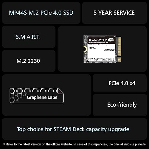 Miniatura 7 de TEAMGROUP MP44S SSD 1TB cache SLC Gen 4x4 M.2 2230 PCIe 4.0 NVMe Steam Deck ASUS ROG Ally Mini PCs velocidad de lecturaescritura de hasta 50003500
