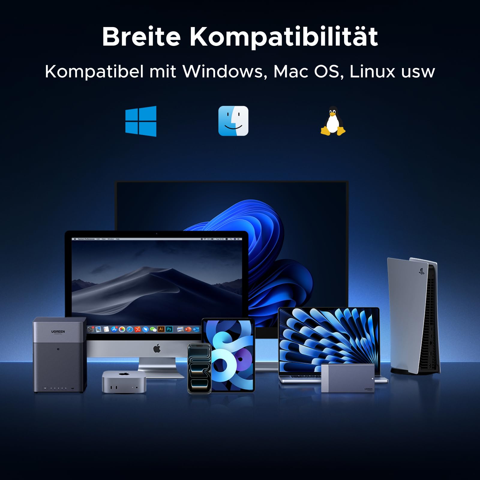 UGREEN 40Gbps Festplatten Dockingstation,USB4 Dual Bay NVMe Docking Station | USB4 NVMe Docking Station mit Kühllüfter,M2 NVMe SSD Festplattengehäuse mit Offline-Klonen und Software-RAID-Konfigurationen