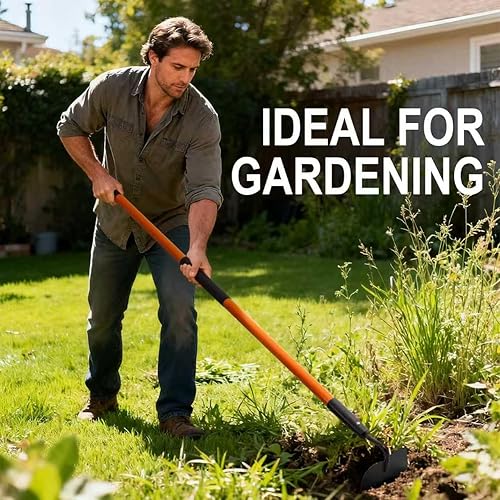 Miniatura 7 de Herramienta de azada de jardín, herramienta de jardín de azada de 58 pulgadas con mango largo de fibra de vidrio, azada de jardín resistente para
