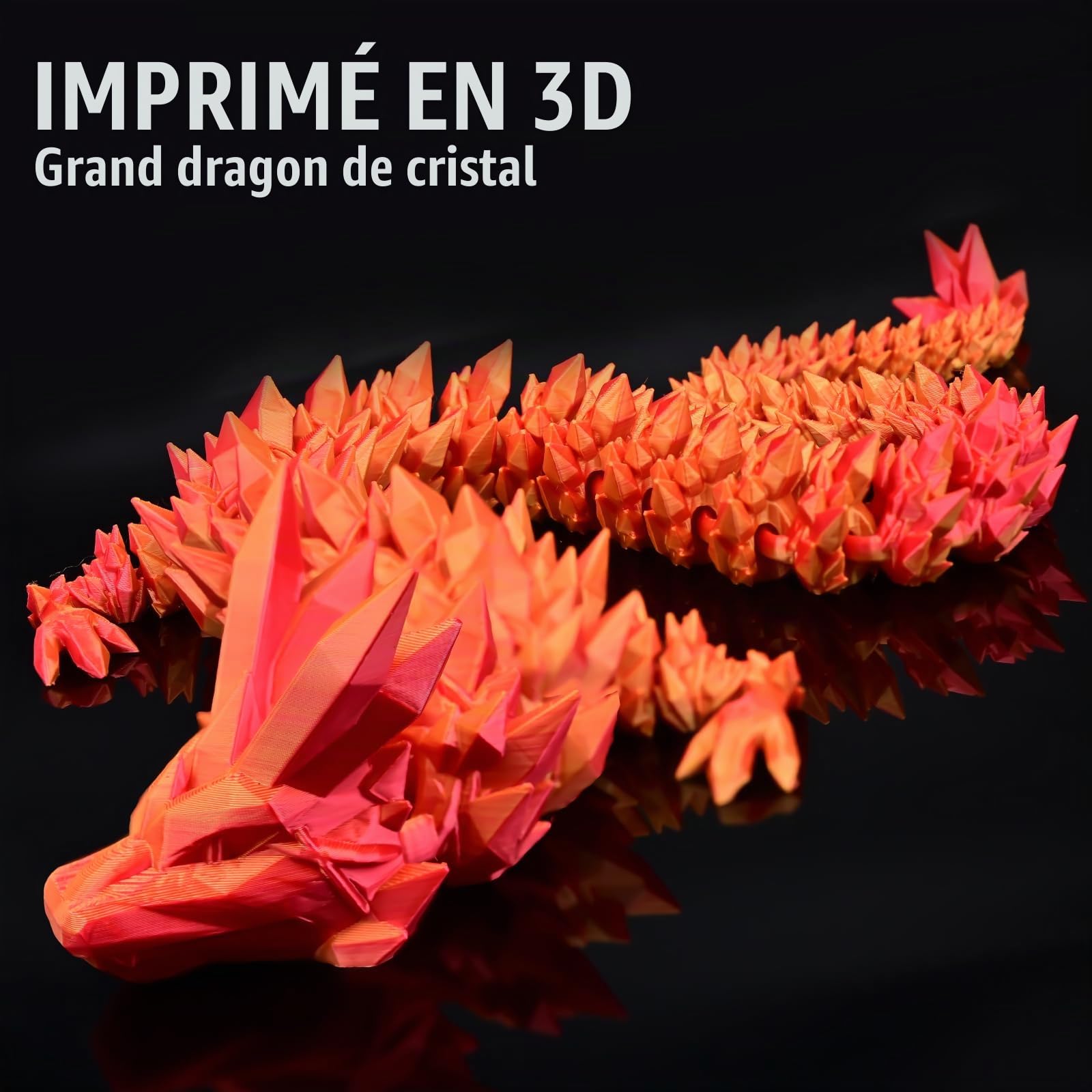 Grand Dragon imprimé en 3D Long Fidget (Or Rouge, 30 inch) | Flexible articulé dragon jouet, décoration de bureau, anniversaire cadeau de Noël pour les enfants adultes, Arc-en-ciel