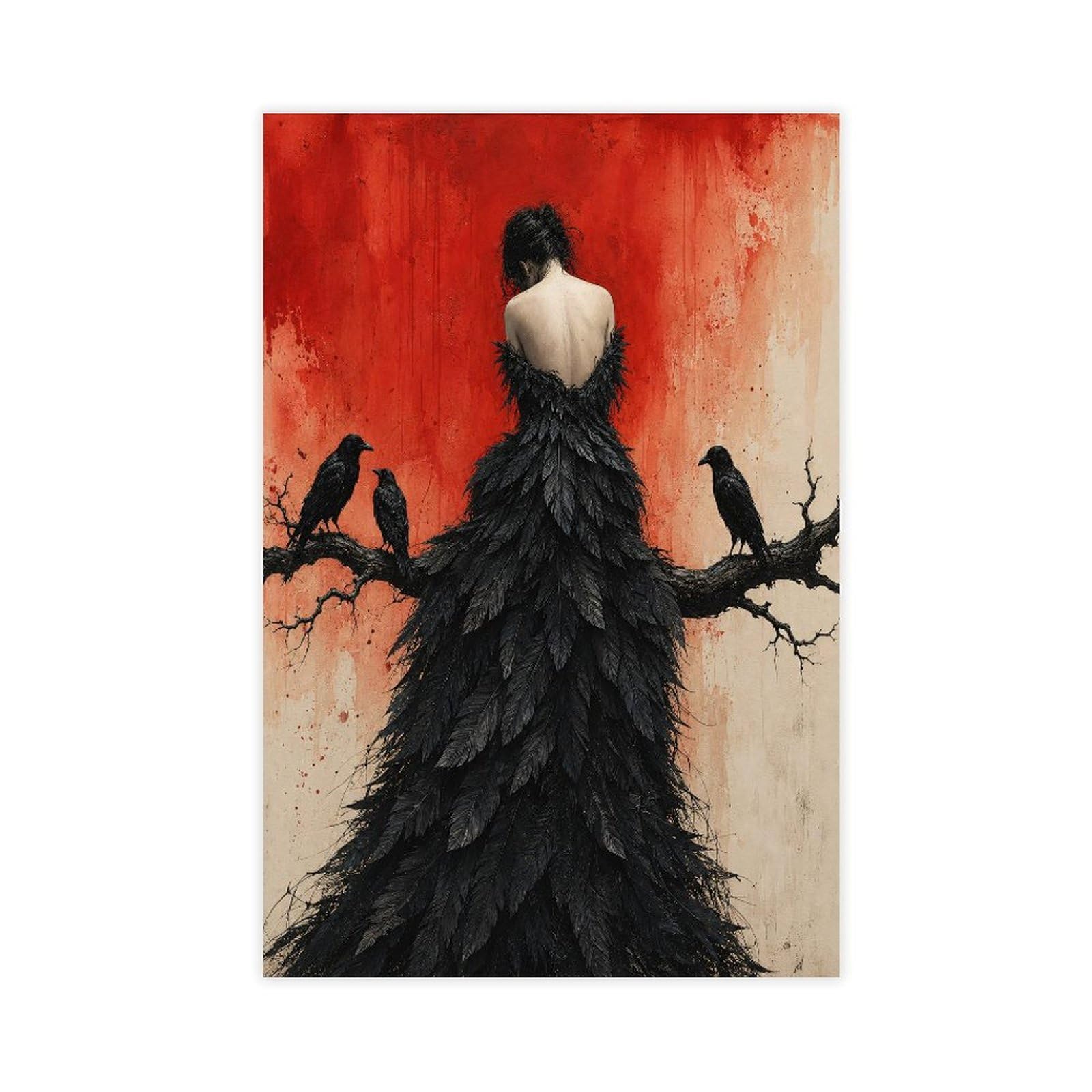 W7c8u2x3 Unframe-Style-7 Raven Woman Back View Canvas Wall Art, Cubist Hallway