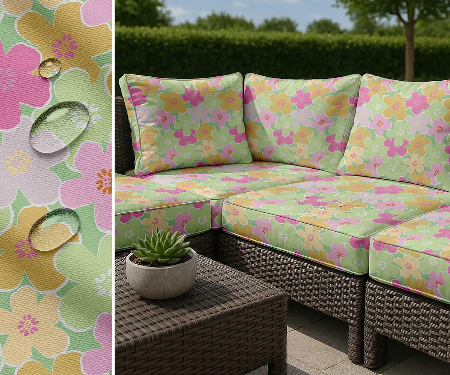 Soimoi 56 Inch Wide Waterproof Taffeta Fabric by 10 Yard | Green Watercolor Theme | Outdoor Use for Furniture Covers, Umbrellas, Patio Decor & More