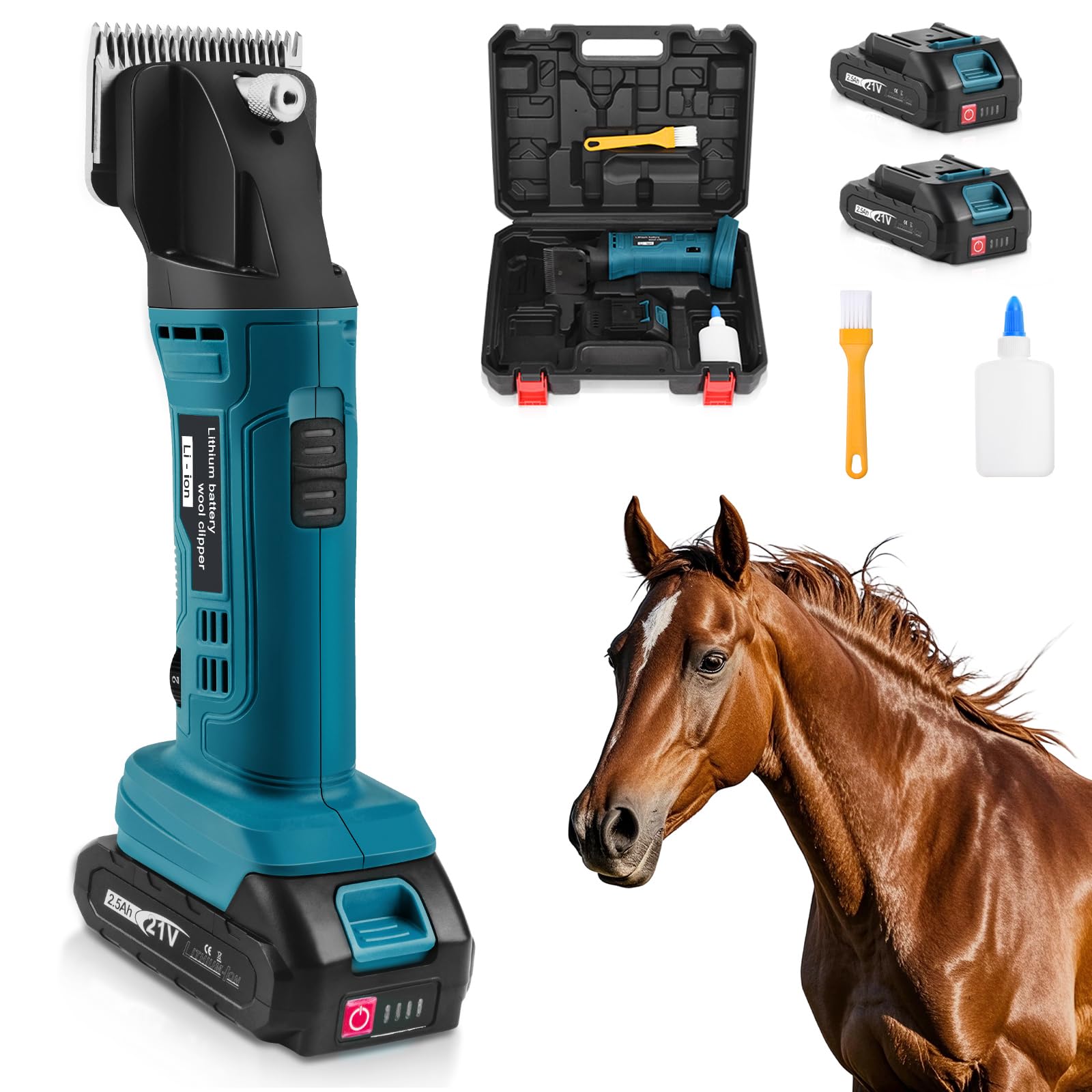 500W Schnurloser Haarschneider für dickes und verheddertes Haar, 2 x 2500 mAh Akku, 6 Geschwindigkeiten, 2400 U/min, kompatibel mit Makita 18V Akku