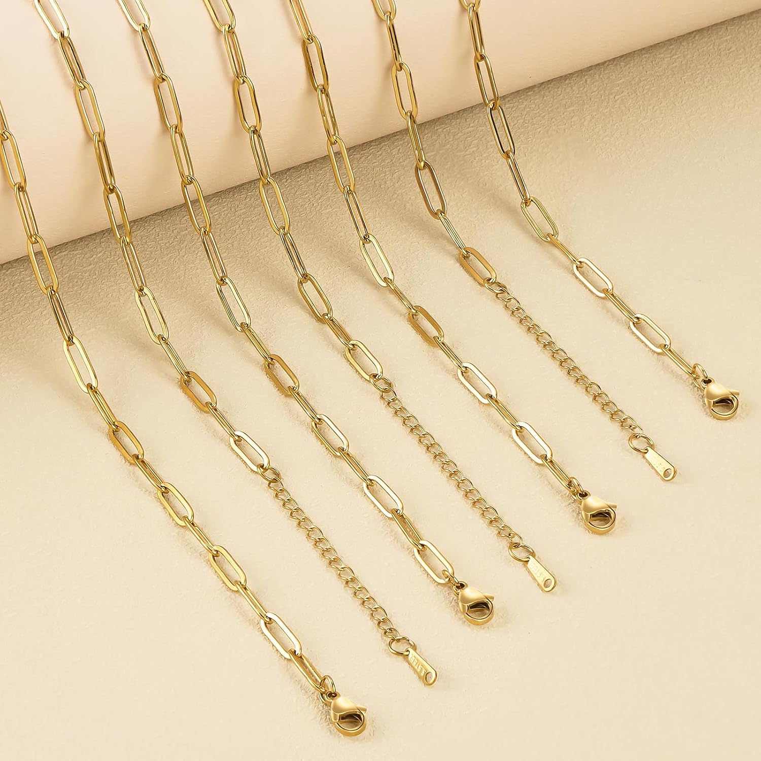 SMYHTGLIF 20 Pack Paperclip Chain Bulk Necklace Bracelet for Jewelry Making 4mm Gold Plated Stainless Steel Necklace Bracelet for Women