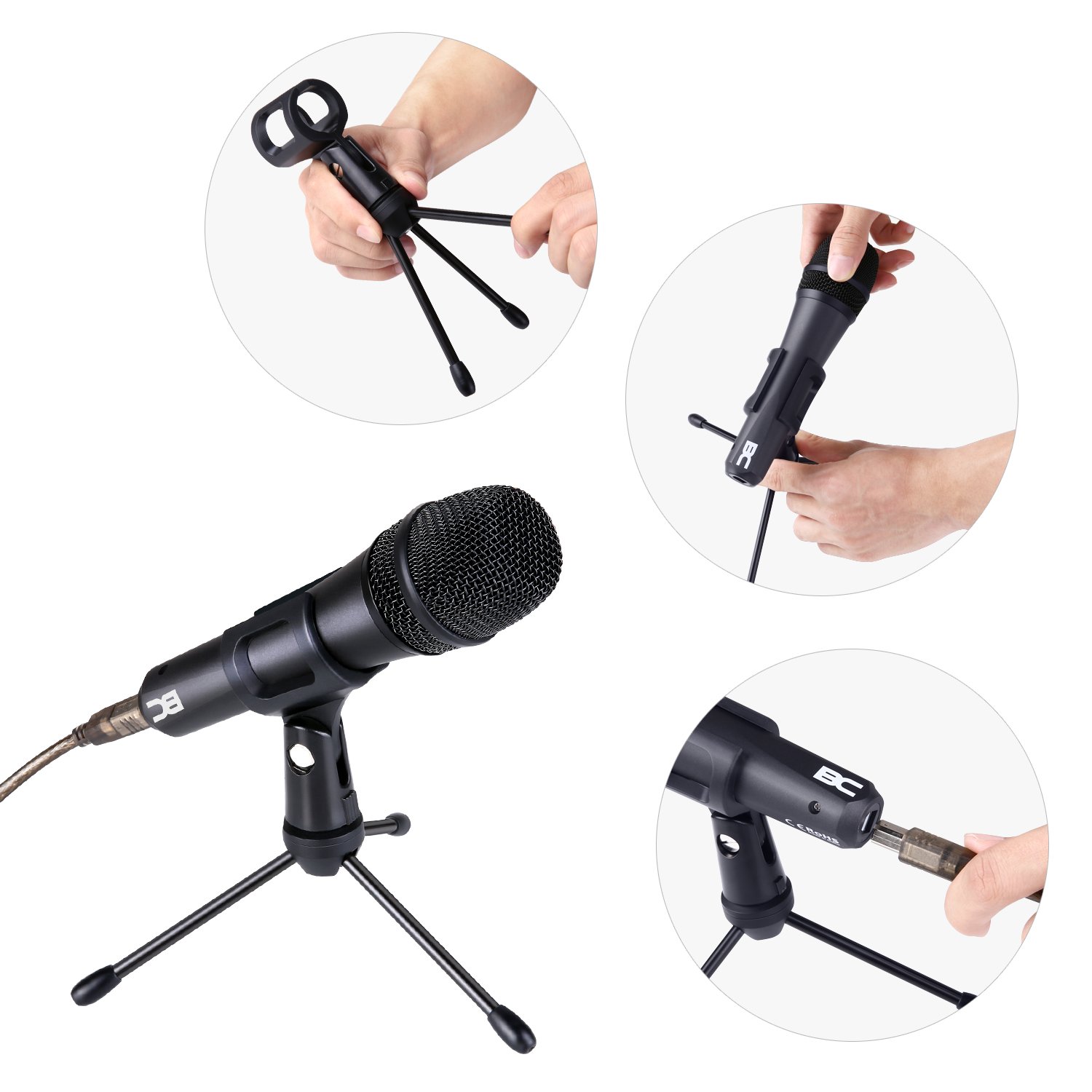 Microfono USB Dinamico Cardioide Metallico Registrazione Professionale con Treppiede per PC Mac Studio Gaming Canto Youtube Windows - Nero (DM35U)