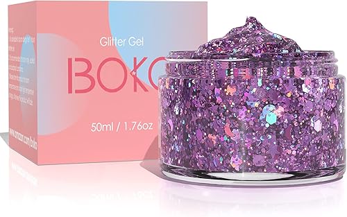 Boko Gel con purpurina corporal de 1.76 onzas, loción líquida holográfica con purpurina gruesa, lentejuelas de sirena para maquillaje facial y
