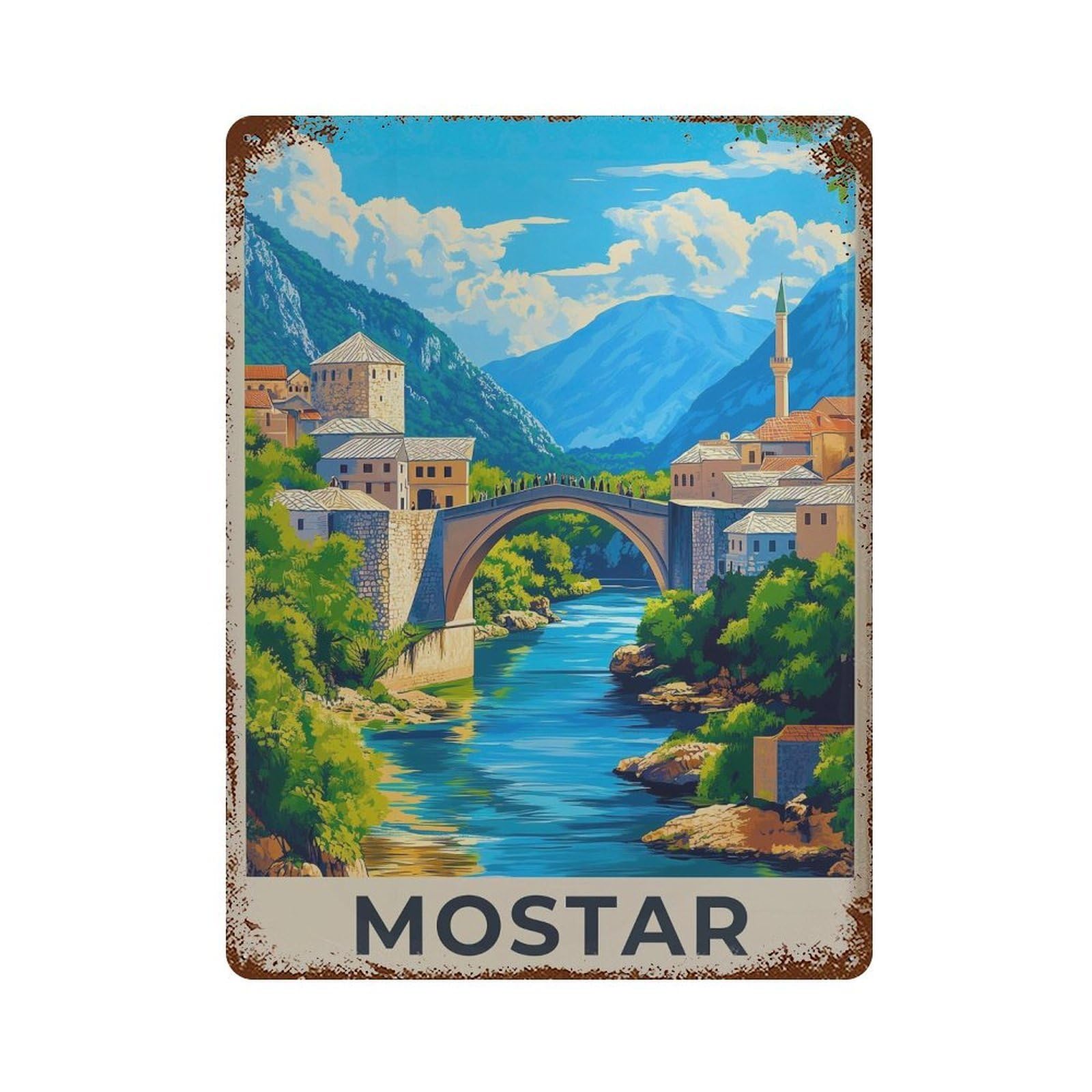xiaoxiaoshen Mostar Bridge Travel Bosnia Herzegovina Wall Decor Art Metal Tin Poster Modern Home Decor Art Home Bar Shop Decorations Vintage Sign 40x30cm