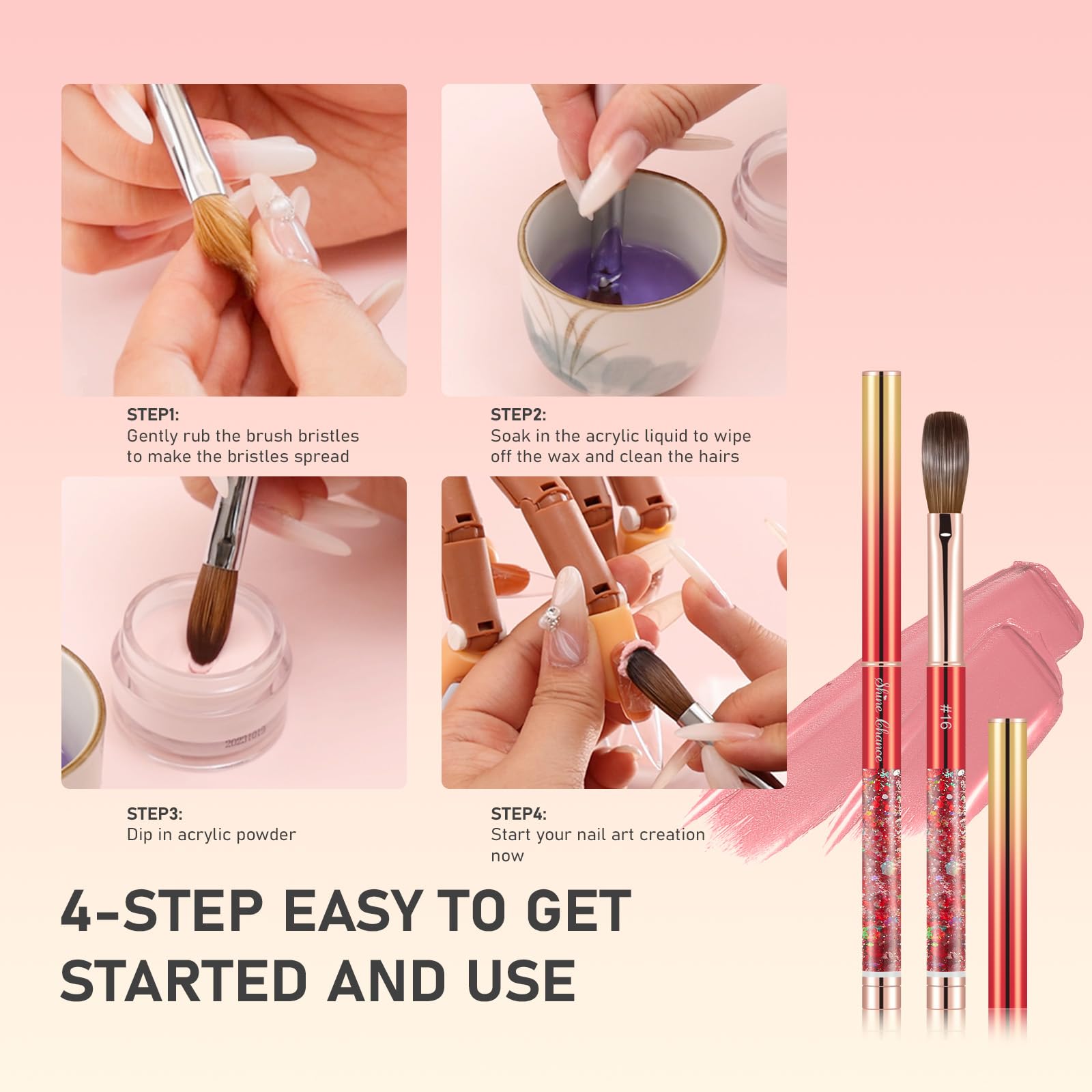 Acryl-Nagelbürste Größe 14, 100% echte Kolinsky Nagelbürste für Acrylpulver-Anwendung, handgefertigte Damen-Maniküre-Nagelverlängerungswerkzeug für professionelle Heimwerker-Salons und Anfänger
